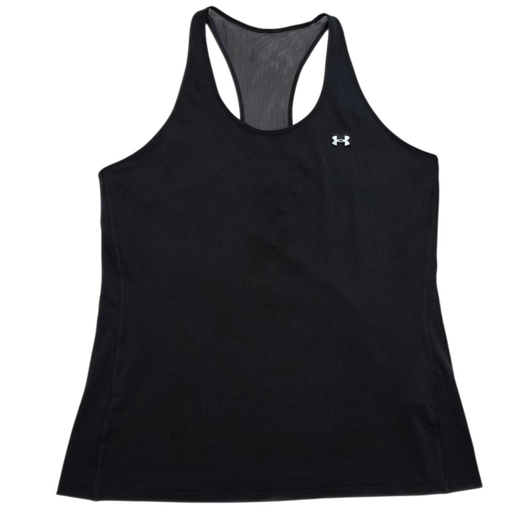 Under Armour HeatGear Tank Top Black Mesh Racer Back Athletic Shirt Womens XL